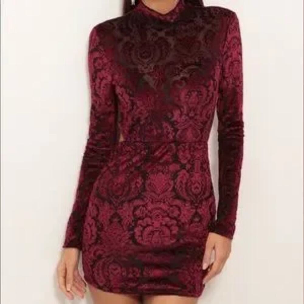 Venus Red Roses Bodycon Suede Dress || Small || EUC